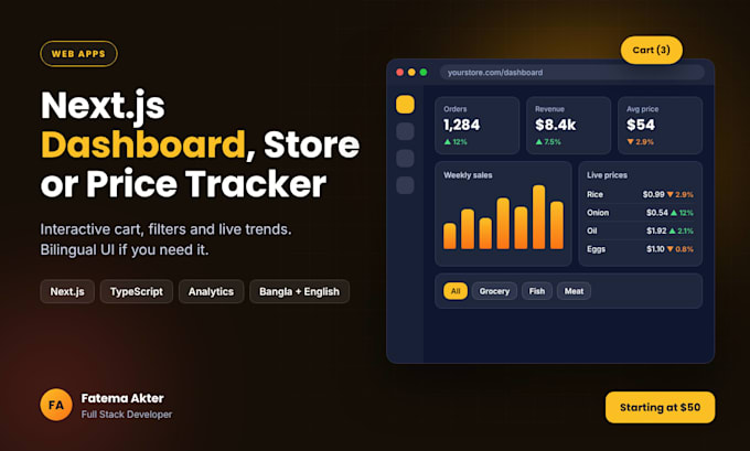 build a nextjs dashboard, ecommerce or price tracker web app