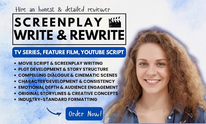 write a professional movie script, screenplay, and feature film scripts