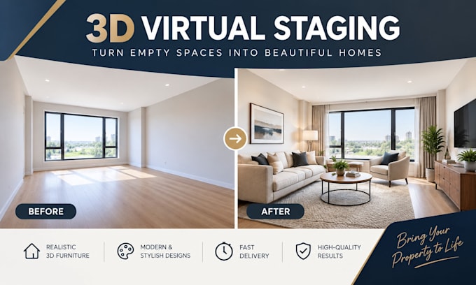transform empty rooms to realistic 3d virtual staging