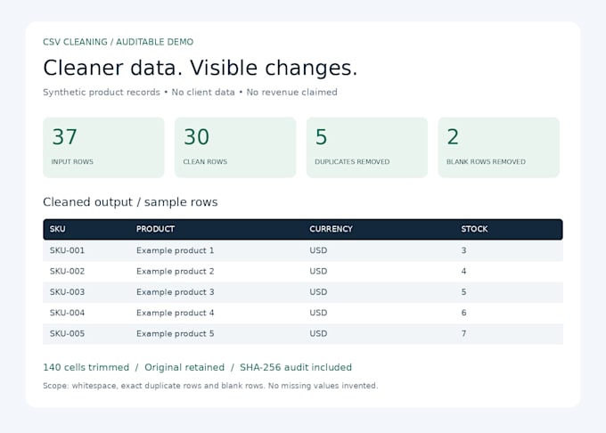 clean your CSV data and provide a clear audit report