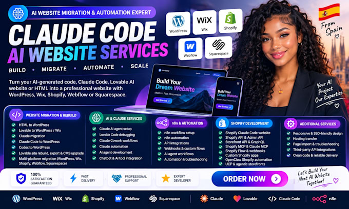 migrate claude HTML lovable ai website to wordpress wix claude code n8n workflow