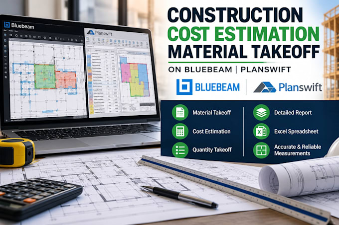 do construction cost estimation material takeoff on bluebeam, planswift