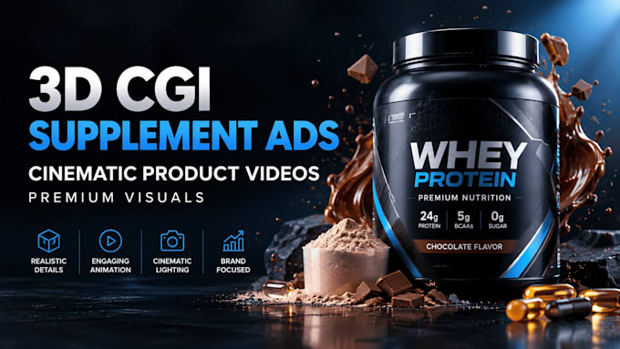 create cinematic 3d cgi product ads for supplement brands in german