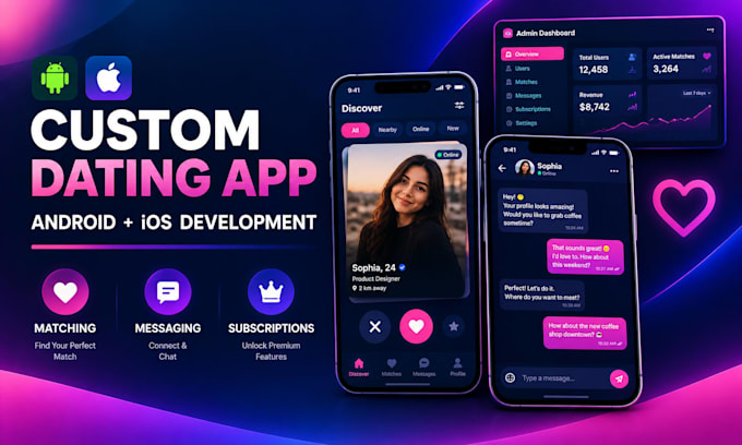 develop tinder inspired dating app websites with matching, chat, premium feature