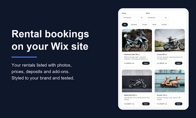 set up rental bookings on your wix website