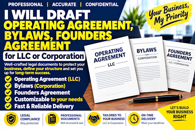 draft operating agreement, bylaws, founders agreement