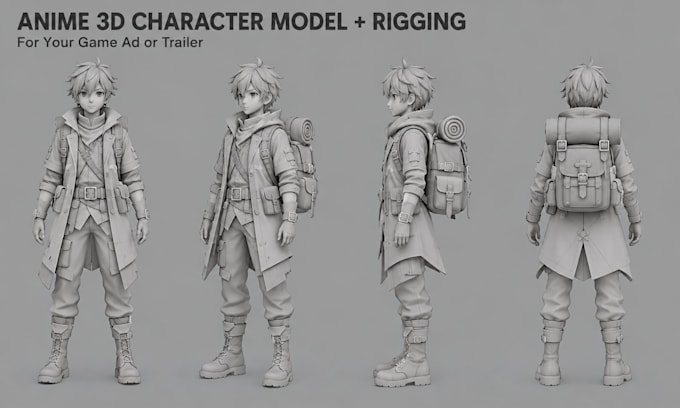 create anime 3d character model and rigging for your game ad or trailer