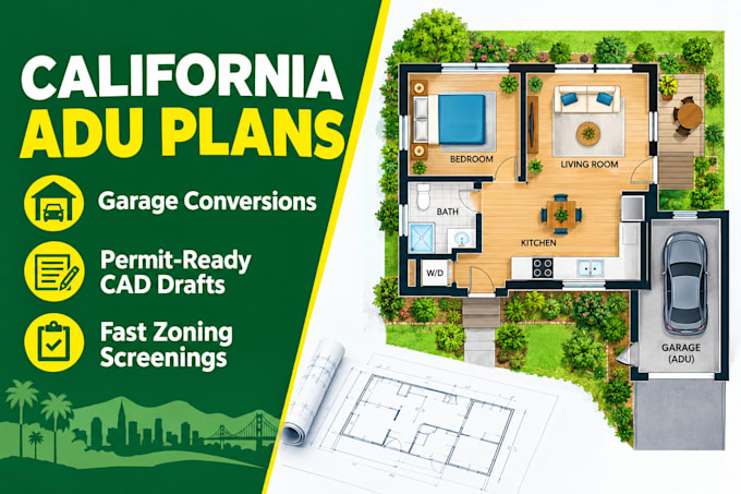 draft california adu permit plans and garage conversion drawings