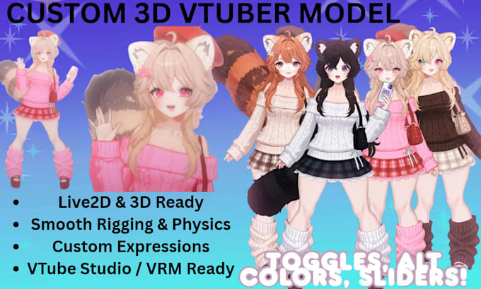 create and rig anime  live2d vtuber model anime nsfw vtuber   with props assets