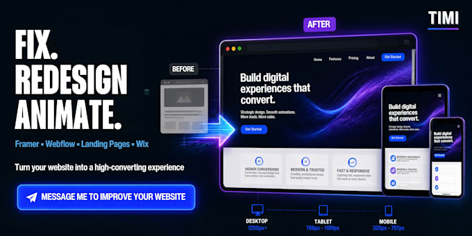 fix redesign animate your framer website webflow landing page website wix