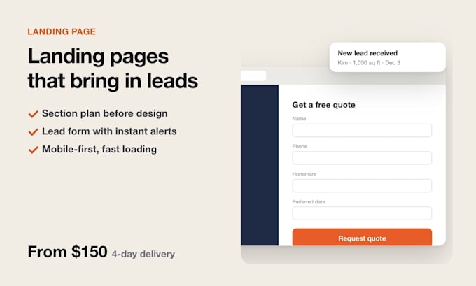 design and build a high converting landing page with a lead form
