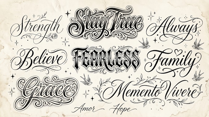 create lettering, script, calligraphy tattoo designs