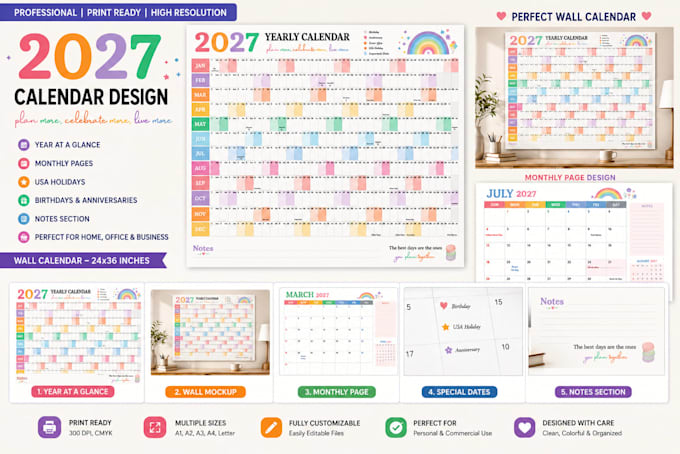 design a custom 2027 calendar, printable wall calendar