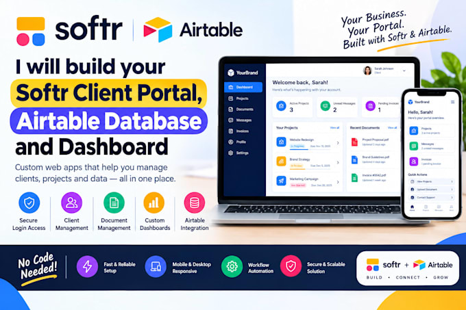 build a softr client portal, airtable database and dashboard