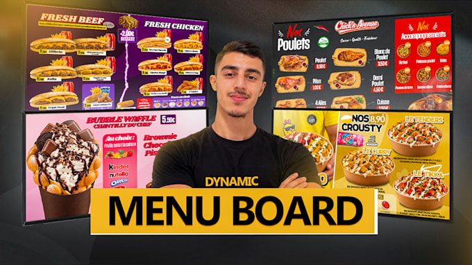 design animated digital menu board and restaurant TV screen