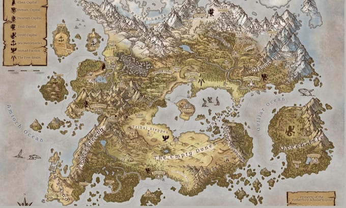 do fantasy world map, rpg , regional map, hand drawn map illustration, novel map