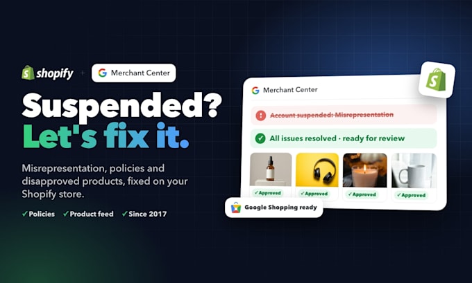 fix shopify google merchant center suspension and misrepresentation