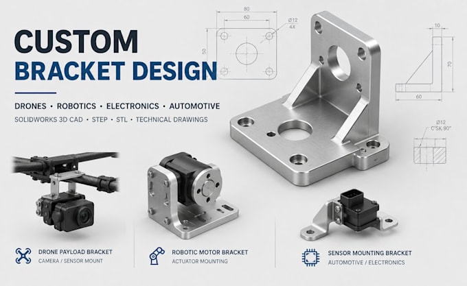design custom brackets for drone payloads, robotics, electronics, automotive