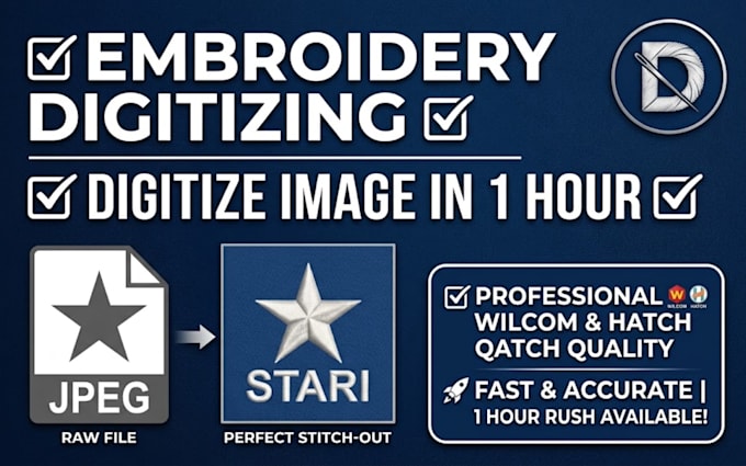 do embroidery digitizing, digitize image for embroidery in 1 hour