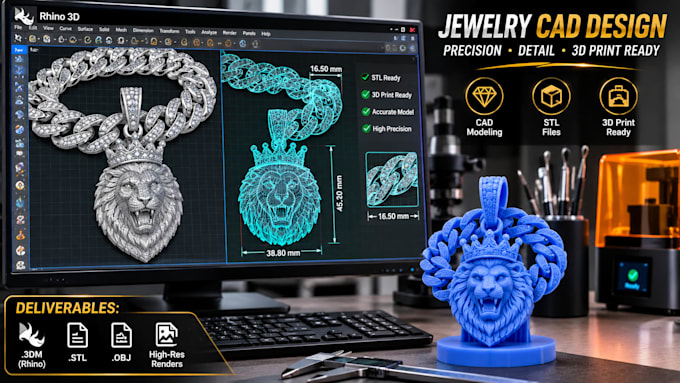 do 3d jewelry cad modeling for custom pendant and rings design