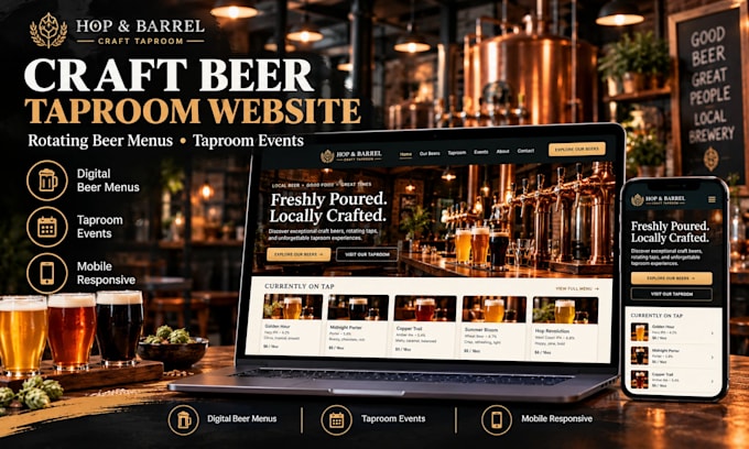 design a craft beer taproom website with rotating beer menus