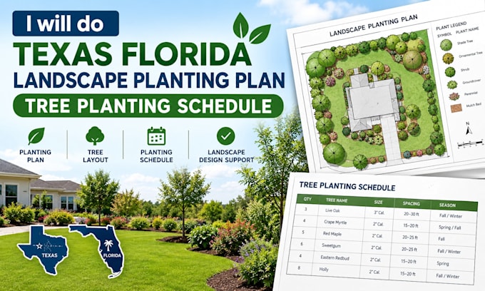 do texas florida landscape planting plan tree planting schedule