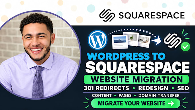 migrate wordpress website to squarespace with 301 redirects and redesign