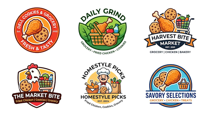 create a professional fried chicken, cookies, grocery logo