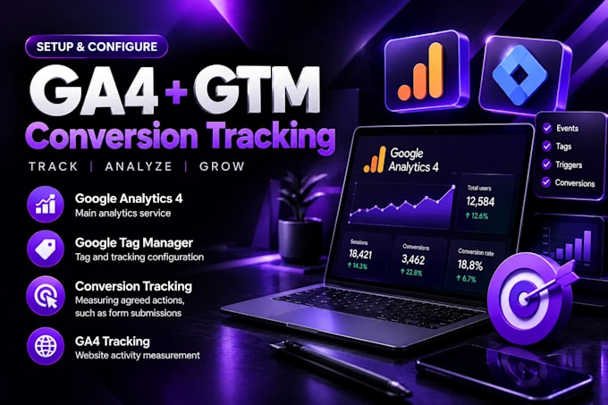 set up ga4, google analytics 4, GTM and conversion tracking for websites