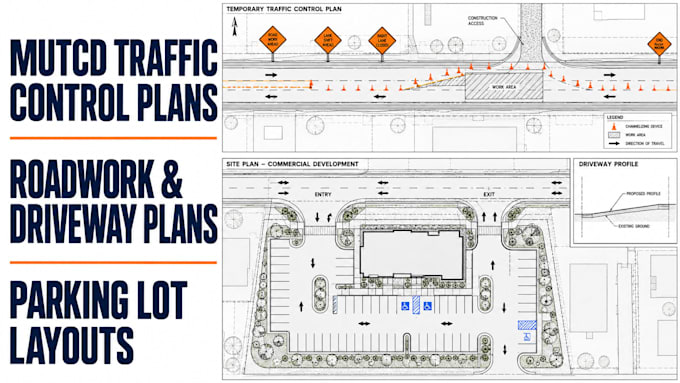 mutcd traffic control plan, road construction plan, driveway plan, parking lot