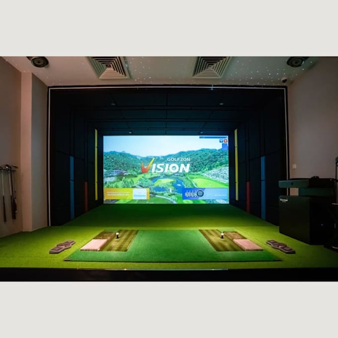 design 3d golf course, indoor golf sim, virtual golf course, lounge layout