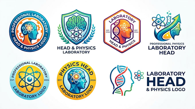 create a professional laboratory, head, and physics logo