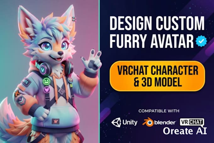 design custom furry avatar, vrchat character and 3d model