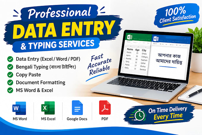 do accurate data entry and bengali typing