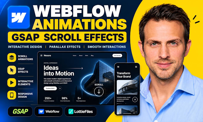 create webflow animations gsap scroll effects and interactive website design