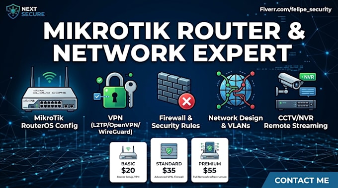 do professional mikrotik router configuration and vpn setup