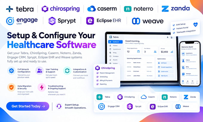 setup tebra chirospring caserm noterro zanda engage crm sprypt eclipse ehr weave