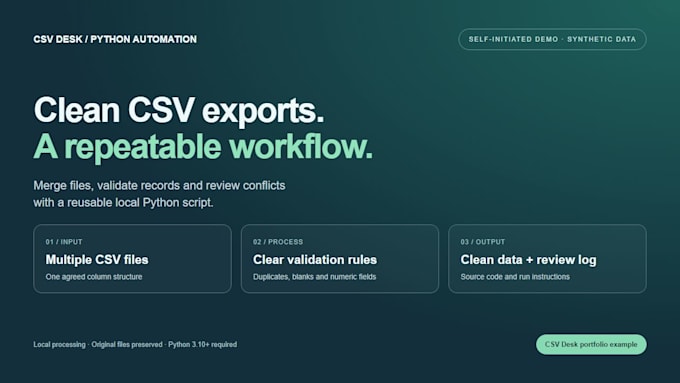automate CSV merging cleanup and validation with python