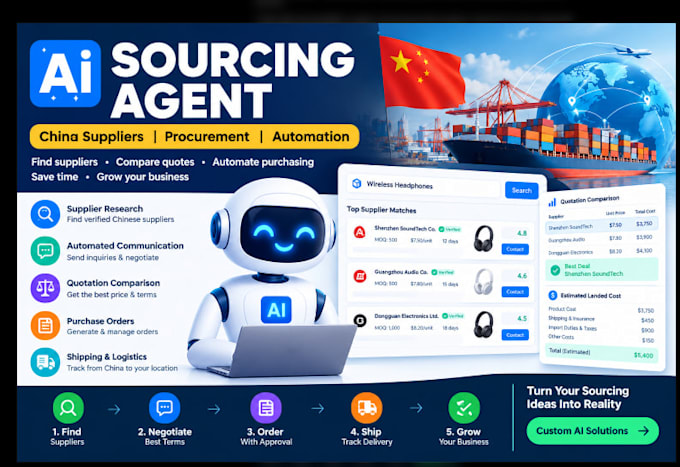 build ai agent that sources from china and places orders