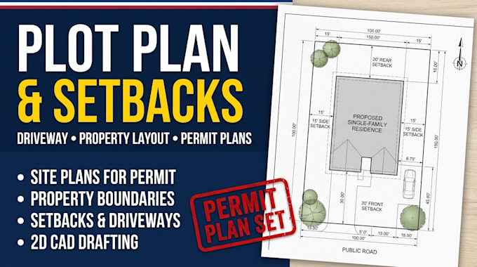 draw a plot plan with setbacks and driveway for permit fast