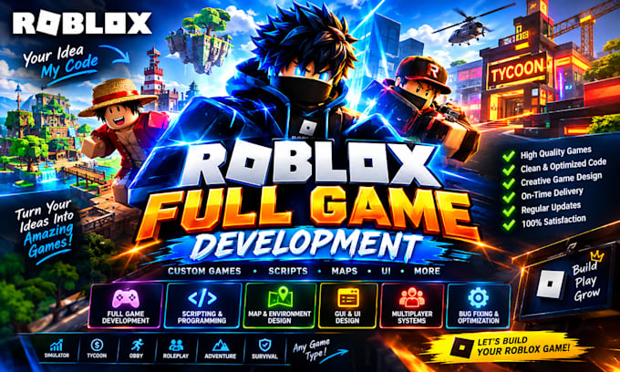 build roblox full game development, game creation, roblox game, game development