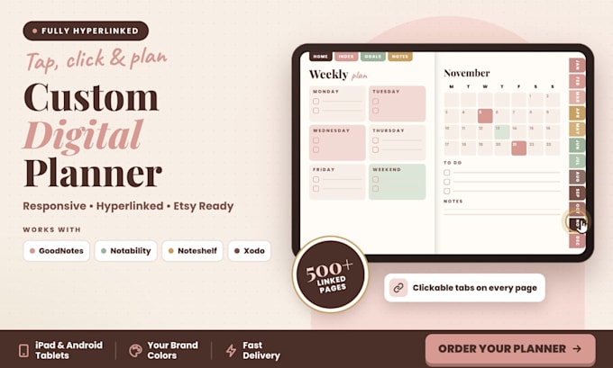 design responsive etsy hyperlinked planner, etsy digital planner