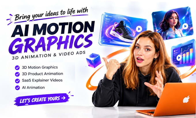 create ai motion graphics, 3d ai animation video saas explainer motion graphics