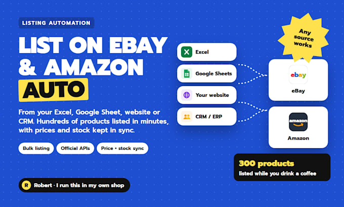 automate ebay and amazon listings from excel, sheets, website or CRM