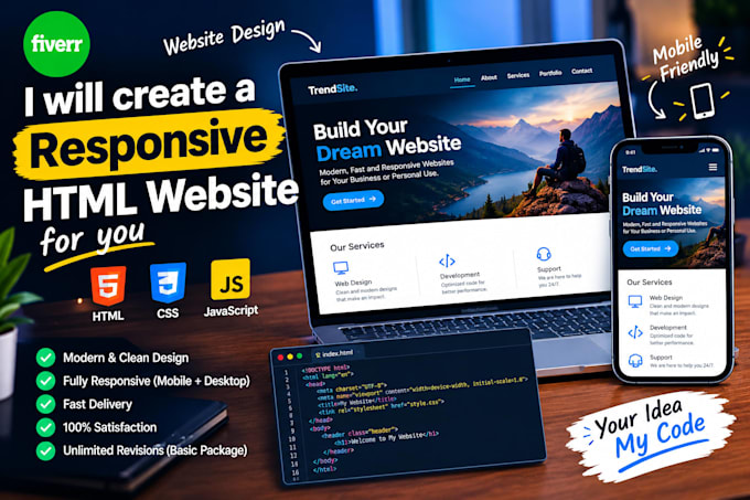 create a responsive HTML CSS website