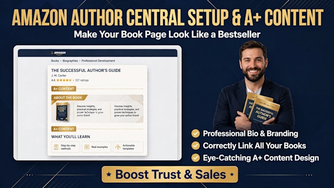 set up, optimize your amazon author profile and a plus content, author branding