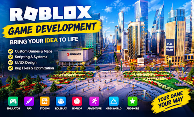 develop roblox simulator, rpg, tycoon, anime, horror, terrain and roleplay games