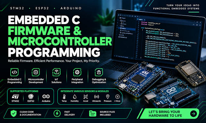 develop embedded c firmware for stm32 esp32 and arduino project