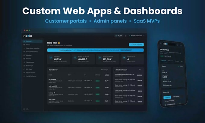 build a custom web app, dashboard or customer portal
