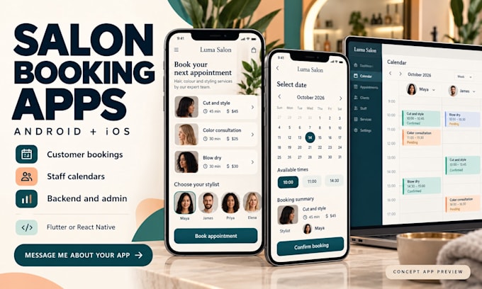 build a salon booking app for android and ios with staff calendars and backend